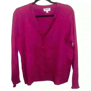 Candace Cameron Bure V-Neck Cardigan, Fuchsia Size Small